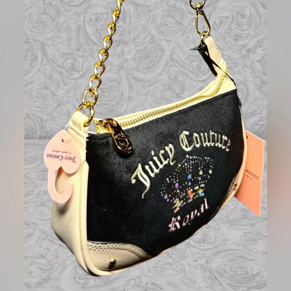 NWT 👑 🤍🖤Juicy Couture Royal Crown Mini Bag | Black Velour Rhinestone Y2K Purse - Picture 3 of 9